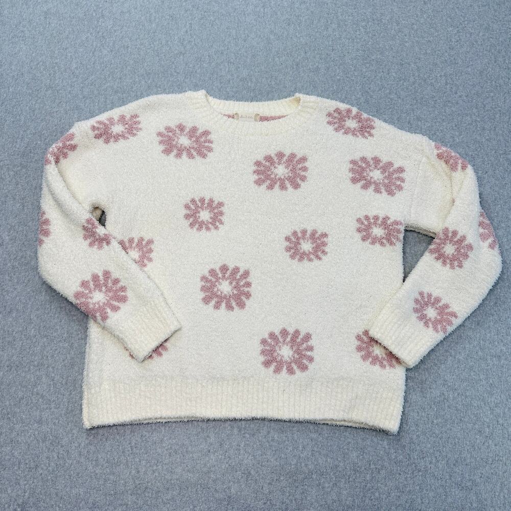Altar'd State Sweater WMNS L Cream Pink Floral Knit Crewneck Cozy Cottagecore